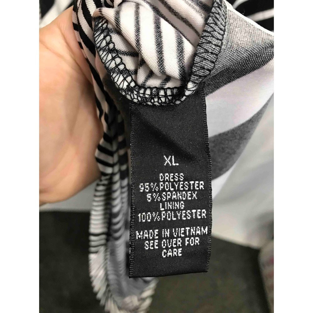 AB Studio Womens XL Black White Geometric Print Maxi Dress V Neck Sleeveless - Picture 4 of 4